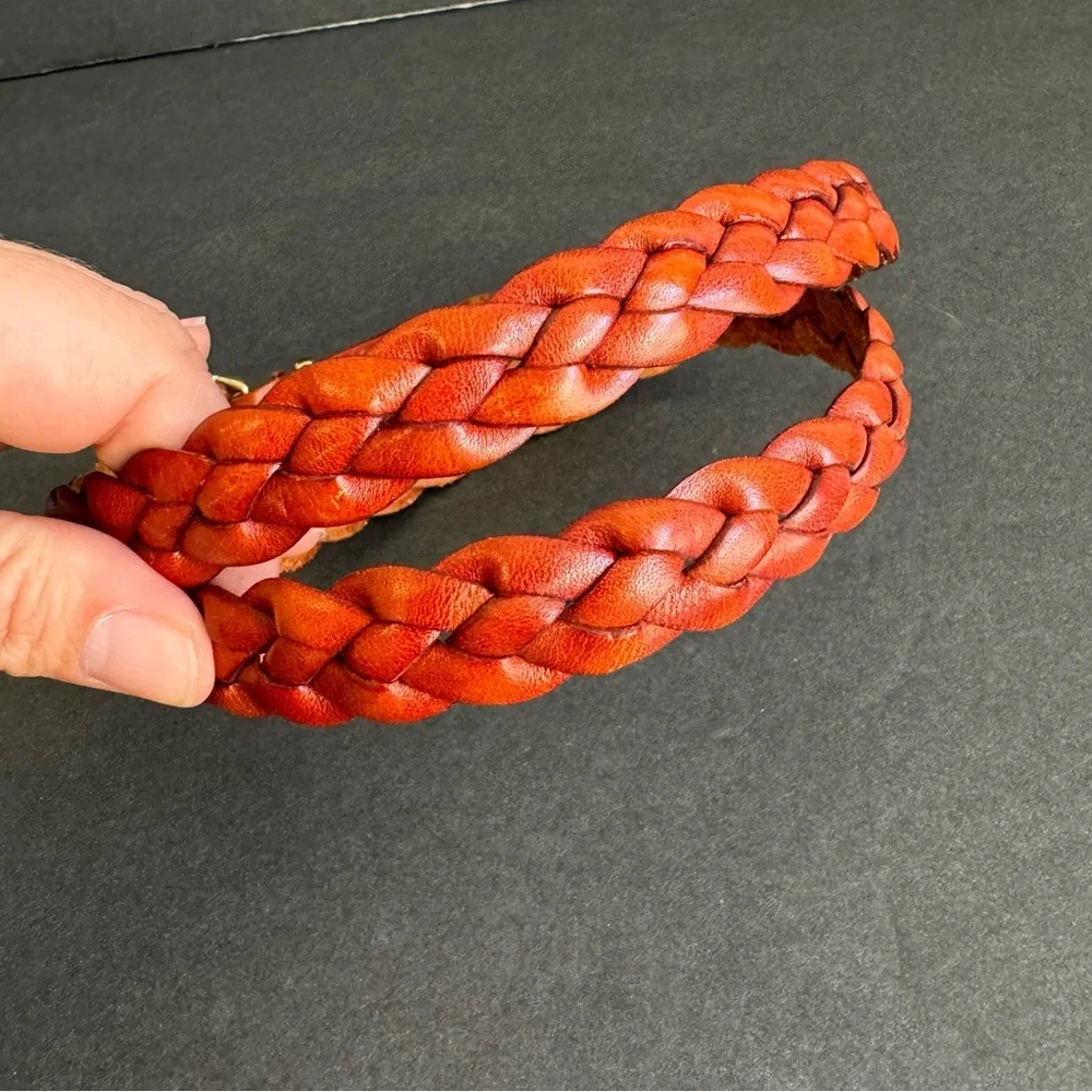 Woven Brown Leather Belt Braided Gold Buckle Dockers Unisex Mens‎ Womens Large